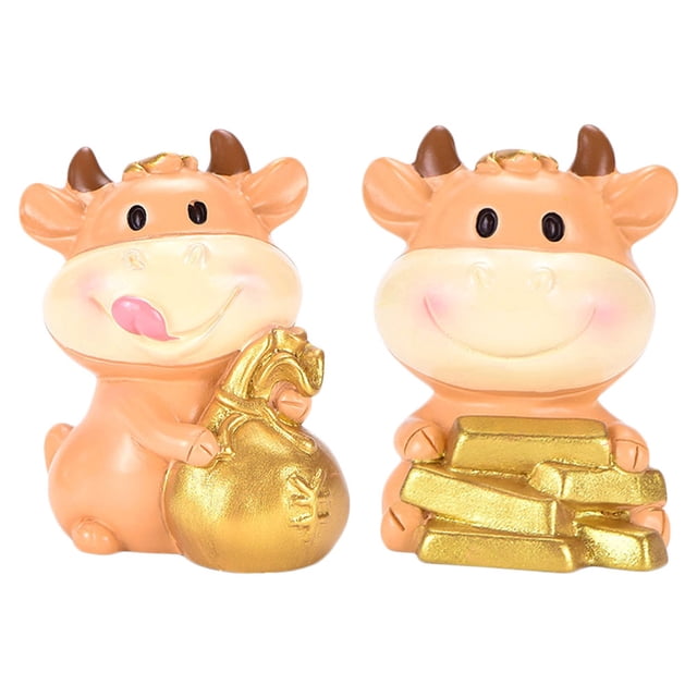 2Pcs Miniature DIY Landscape Cow Figurines New Year Micro Landscape Decoration