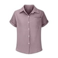 thumbnail image 6 of Clearance under 10$ Sevevn Woman Fashion Solid Color Button Pocket Short Sleeve Turndown Collar Blouse Tops Family Gifts Purple S, 6 of 7