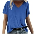 thumbnail image 2 of Fanxing Women's V Neck Short Sleeve T Shirts Loose Fit Tunic Summer Tops Dressy Casual Solid Color T-Shirts Blue,XL, 2 of 5