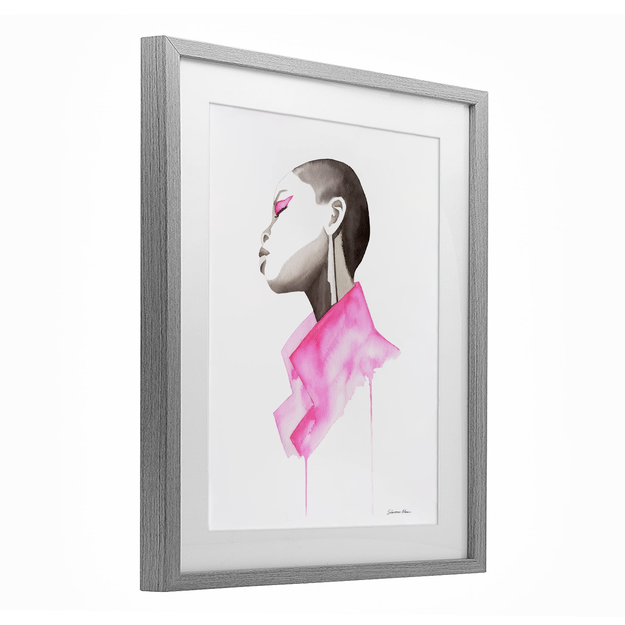 Stupell Industries Pink Jacket Elegance Portrait Gray Framed Print Under Glass, design by Simone Elum