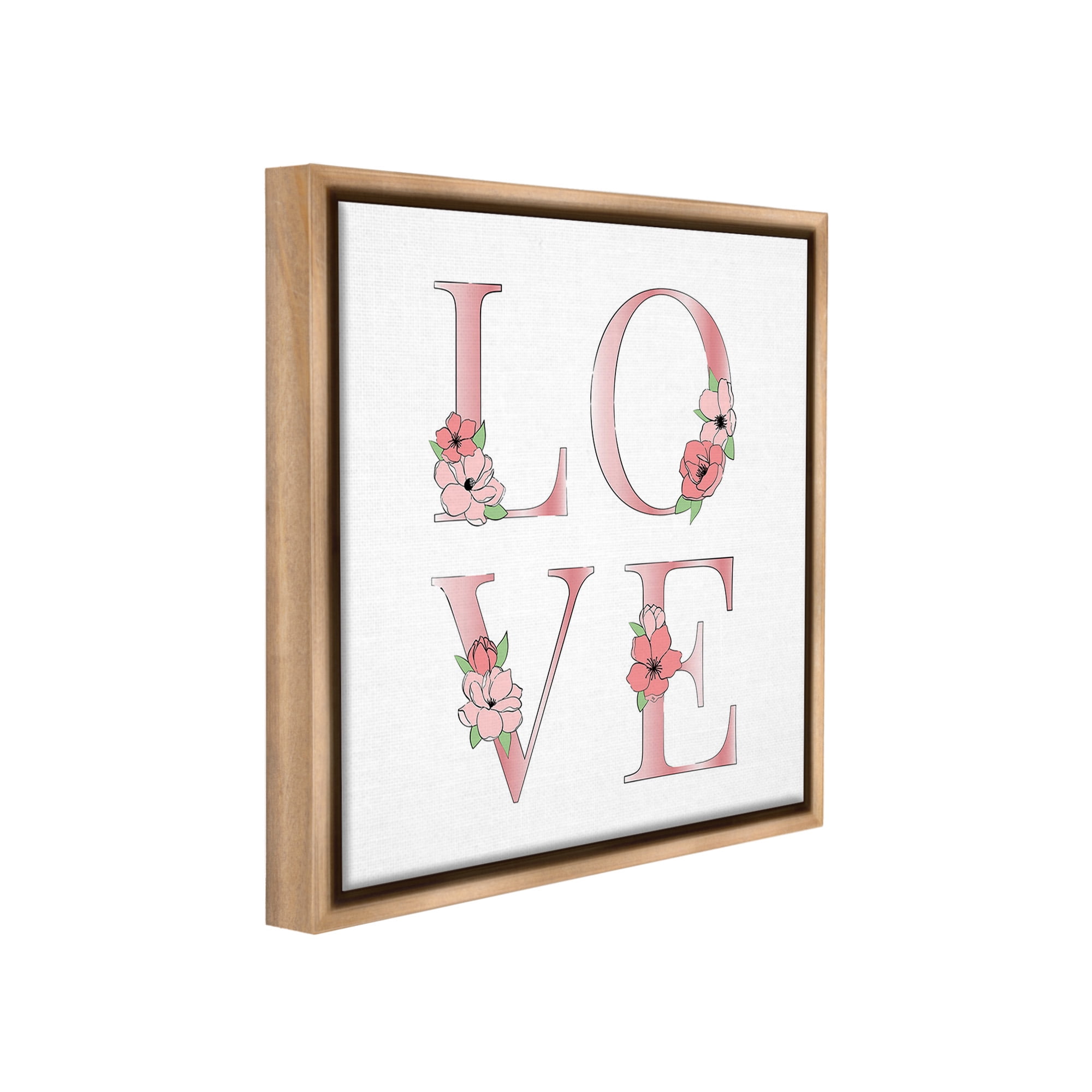 Stupell Industries Love With Floral Blooms Botanical & Floral Painting Brown Floater Framed Canvas Art Print Wall Art, 18 x 18