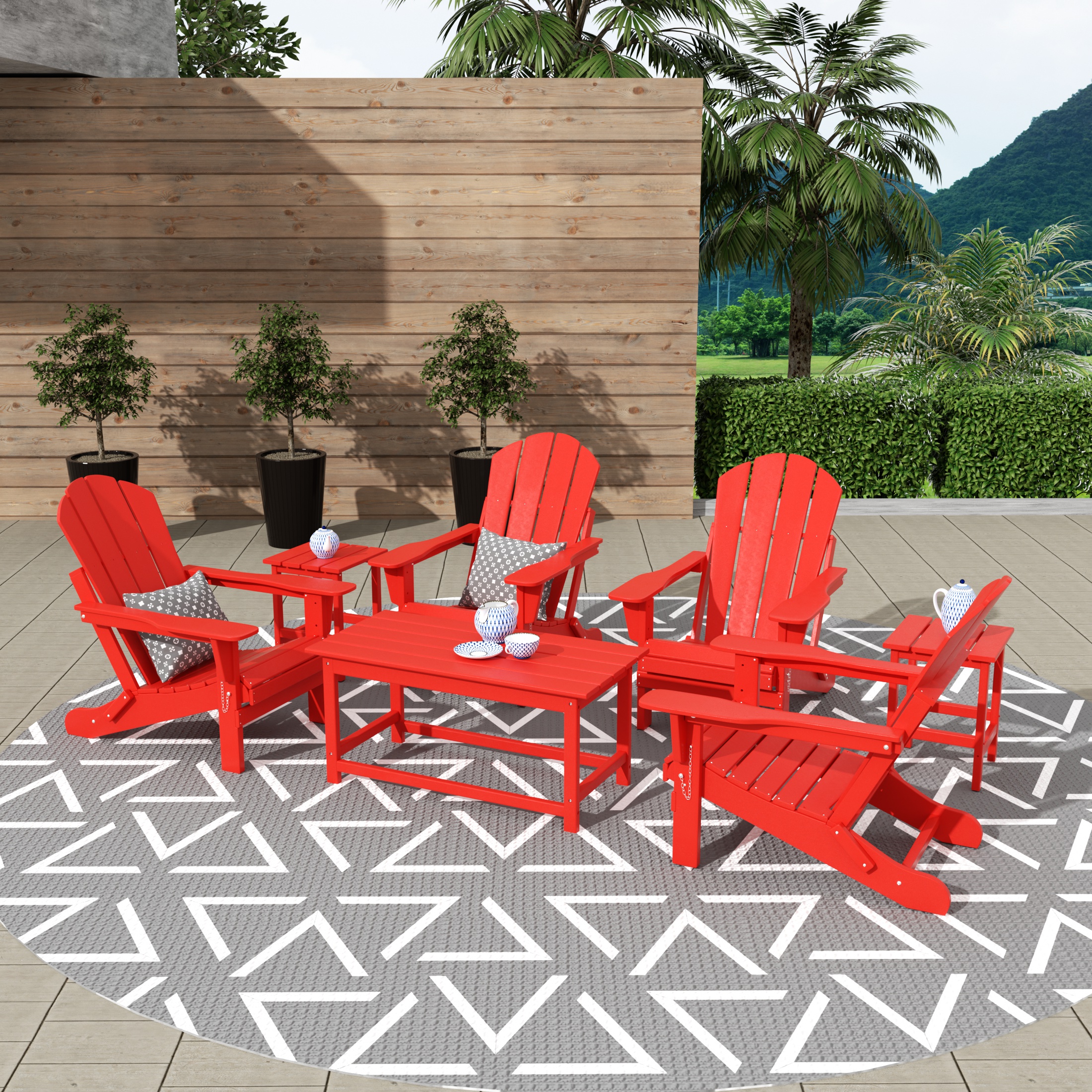 WestinTrends Malibu 7-Pieces Outdoor Patio Furniture Set, All Weather Outdoor Seating Plastic Adirondack Chair Set of 4, Coffee Table and 2 Side Table, Red - image 2 of 7