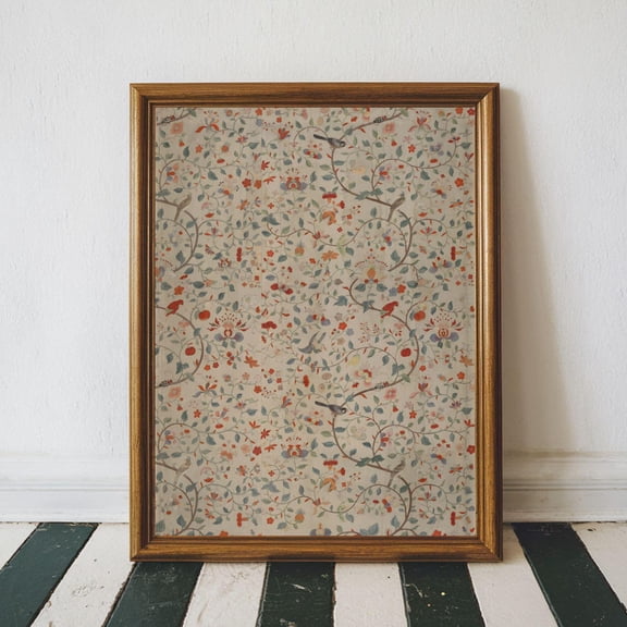 Vintage Floral Pattern Wall Art Poster Cottagecore Textile Decor With Antique Grandmillennial Style UNFRAMED Poster, 8x12