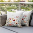 thumbnail image 4 of Spring Watercolor Pillow Covers 2 Pack Red Pink Flower Wildflower Leaves Rustic Pillowcase Waterproof Outdoor Throw Pillow Cover for Patio Garden Square Cushion 18”x18”, 4 of 9