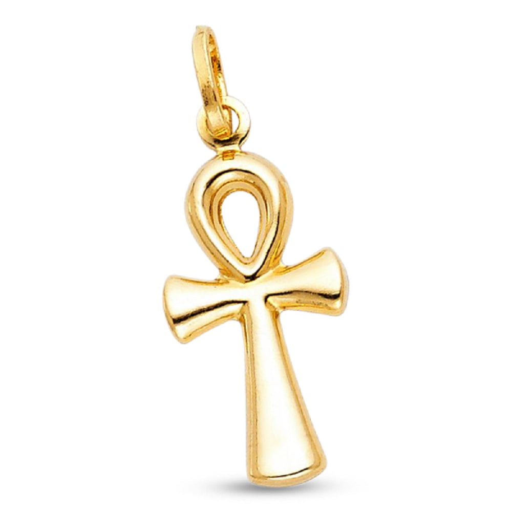 Solid 14k Yellow Gold Ankh Cross Pendant Religious Charm Classic Design ...