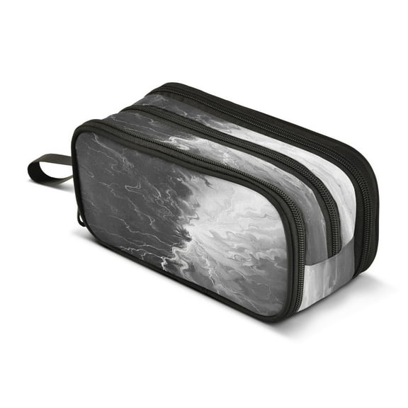 ALAZA Black and White Pencil Case Bag 3 Compartment Pen Pouch Large Storage Holder Box Organizer