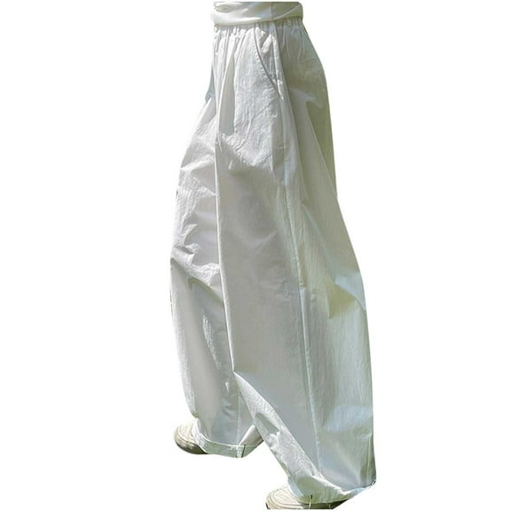 BLVB Palazzo Pants for Women Summer Baggy Wide Leg Pants for Women Casual Solid Color Flowy Beach Trousers with Pockets