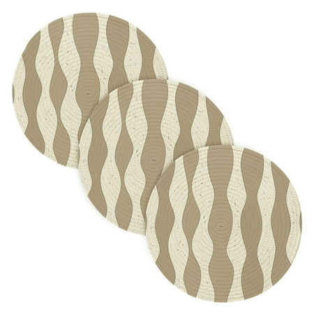 

Wavy Cream Pattern Coil Dish Mat Set 3 Pack 15 Round Heat-Resistant Durable Soft Polyester