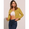 thumbnail image 2 of DARING DIVA Women's Button Down Collarless Cropped Denim Jacket S Yellow, 2 of 6