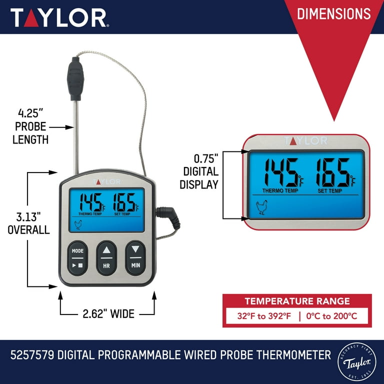 Taylor Digital Wired Probe Programmable Meat Thermometer with