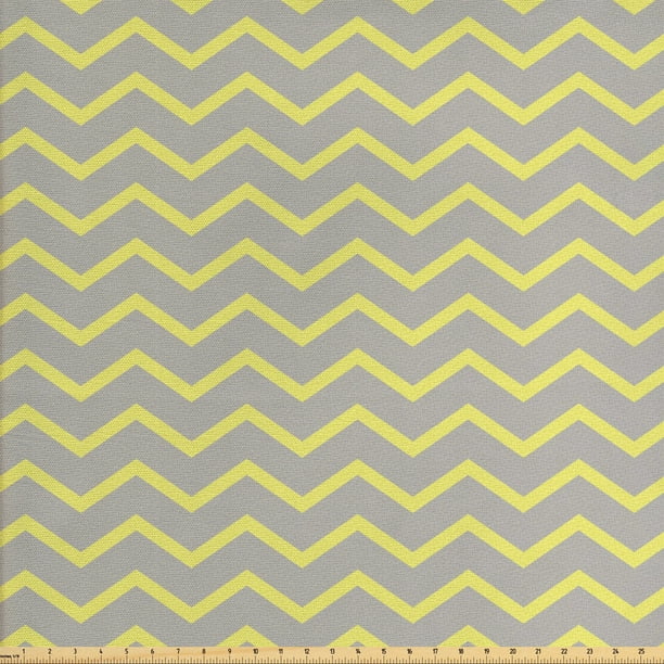 Grey and Yellow Fabric by the Yard, Modern Geometrical Triangles Zig