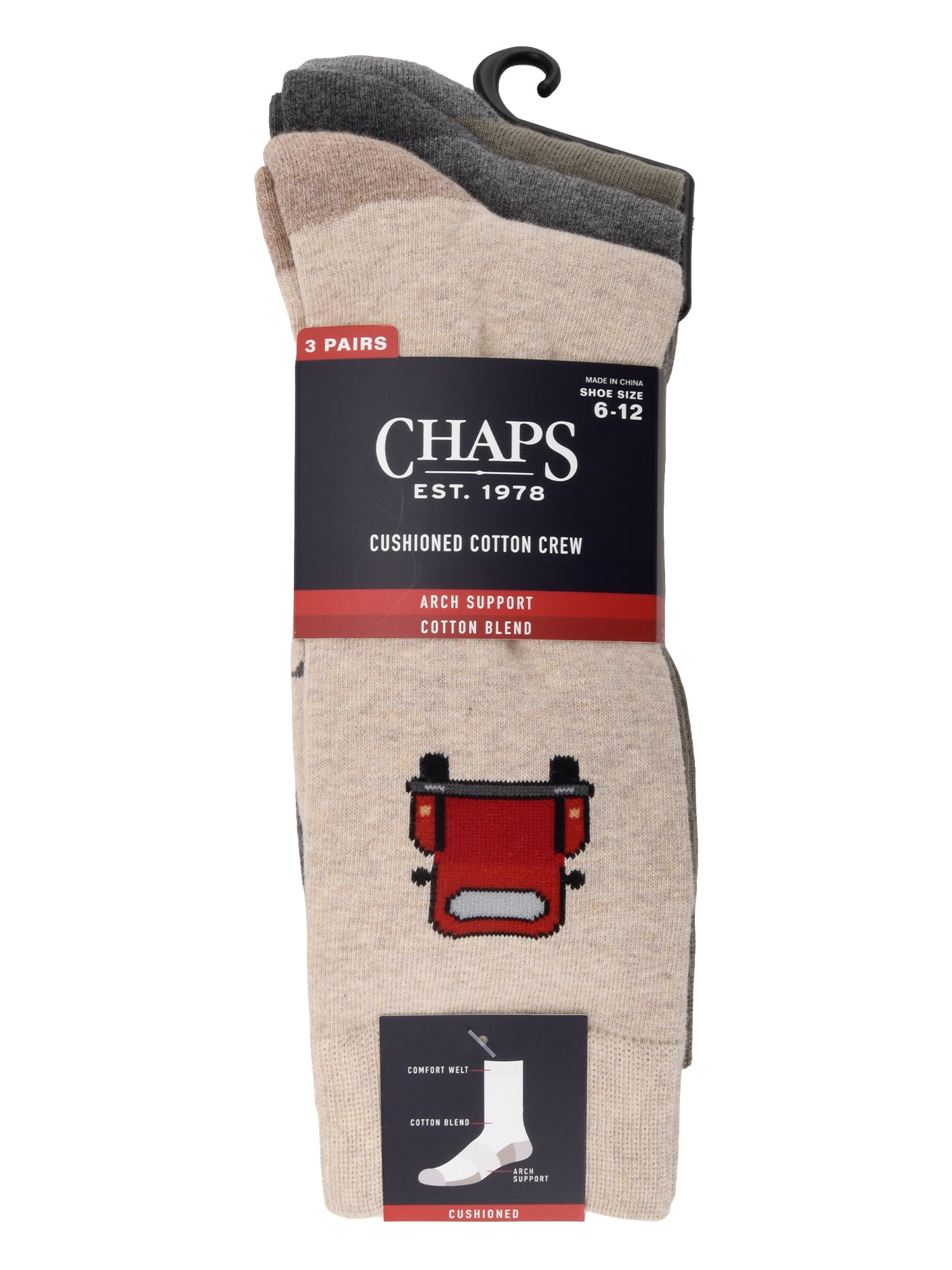 Chaps Embroidery Crews 3-Pack Men's Sock Size 10-13
