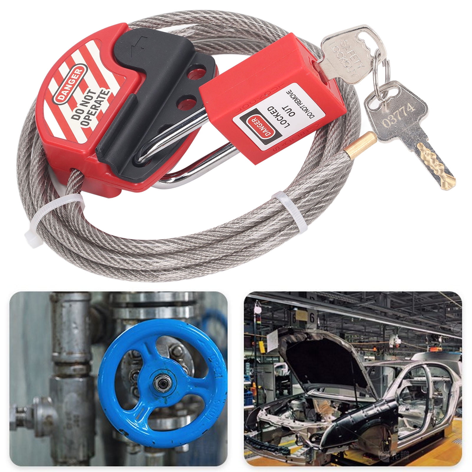 Lockout Tagout Cable Lock, Stainless Steel PP Sturdy For Industry