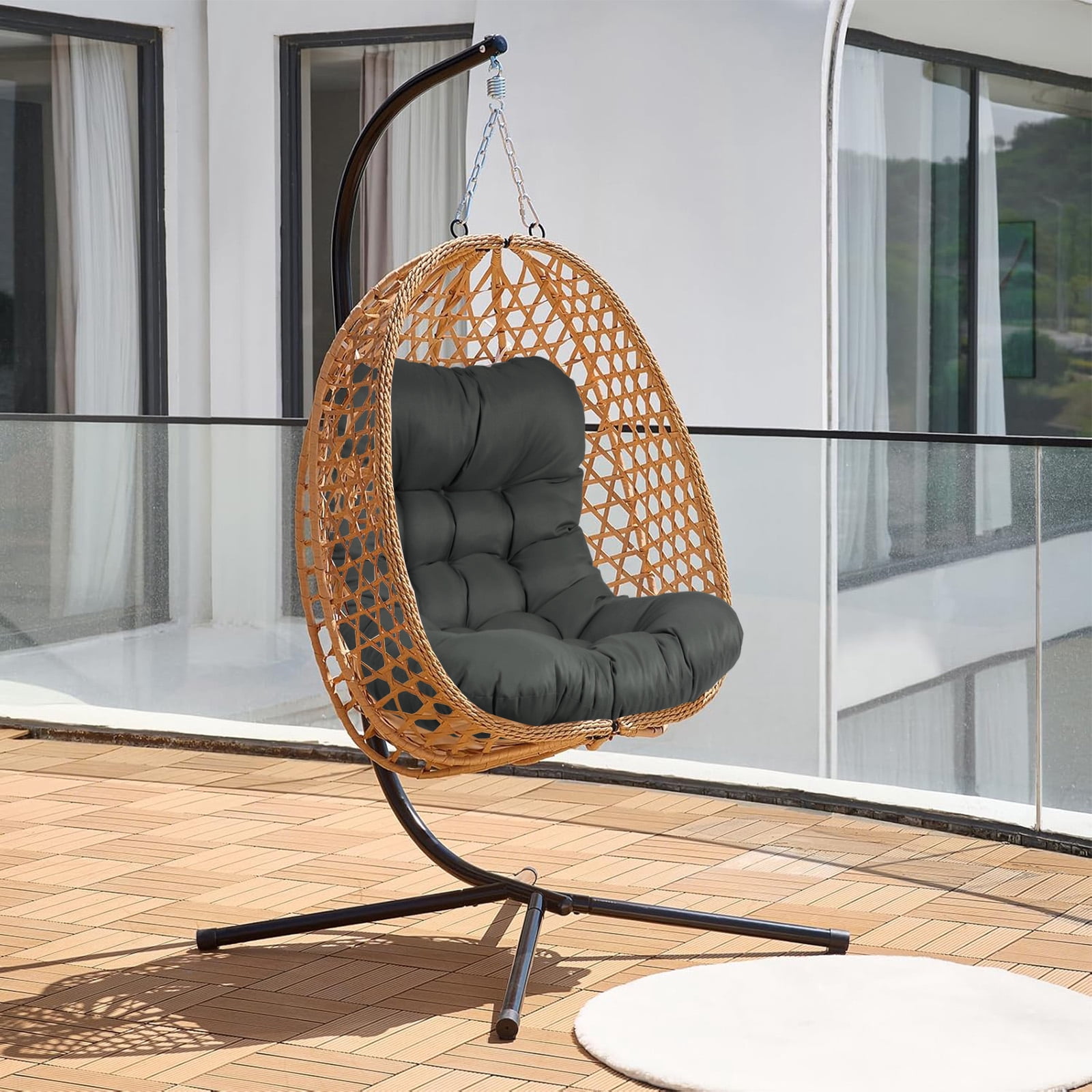 Egg Chair Cushion Replacement, Waterproof Hanging Basket Seat Cushion, U-Shape Swing Chair Cuhsion 37x49 Inches for Indoor Outdoor Patio Porch Furniture (Only Cushion)
