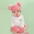 thumbnail image 4 of 1 Ensemble 0-3 Ans Bonnets Gants Pompon Couleur Unie Bonnet Chaud Automne Hiver Extensible Garçons Filles Bonnet pour Extérieur, 4 of 10