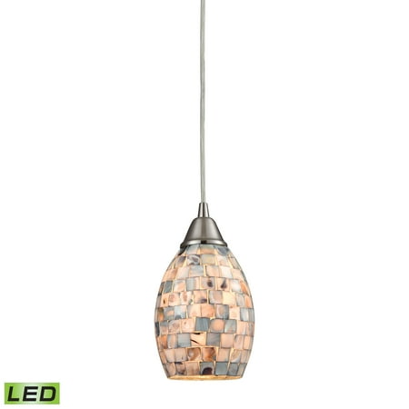 Capiz Pendant - Capri 1 Light LED Pendant In Satin Nickel And Gray Capiz Shell