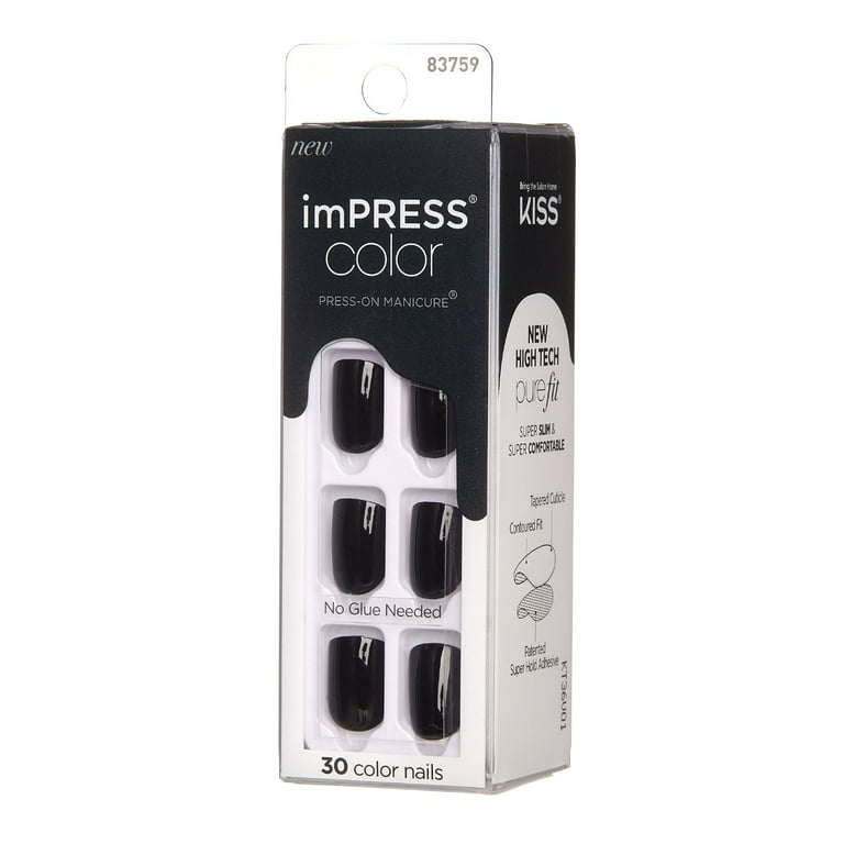 imPRESS Color Press-On Nails, No Glue Needed, Black, Short Square, 33 Ct. –  KISS USA