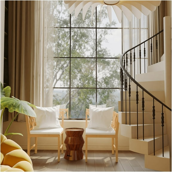 JERFIT Modern Farmhouse Dining Chairs Set of 2, Natural Rattan & Rubber Wood Upholstered Side Chairs for Kitchen, Dining Room