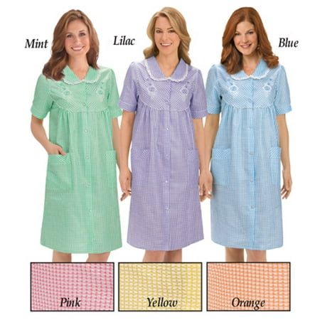 

Floral Gingham Print Pocket Lounge Robe-Misses-Medium-Lilac