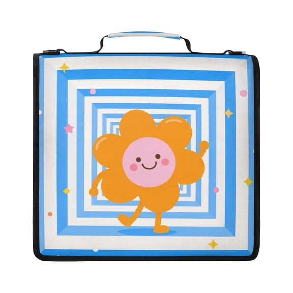 Zipper Binder with Shoulder Strap 2 inch 3 Ring Waterproof File Folder Organizer Bag 500 Sheet Cute Orange Flowers