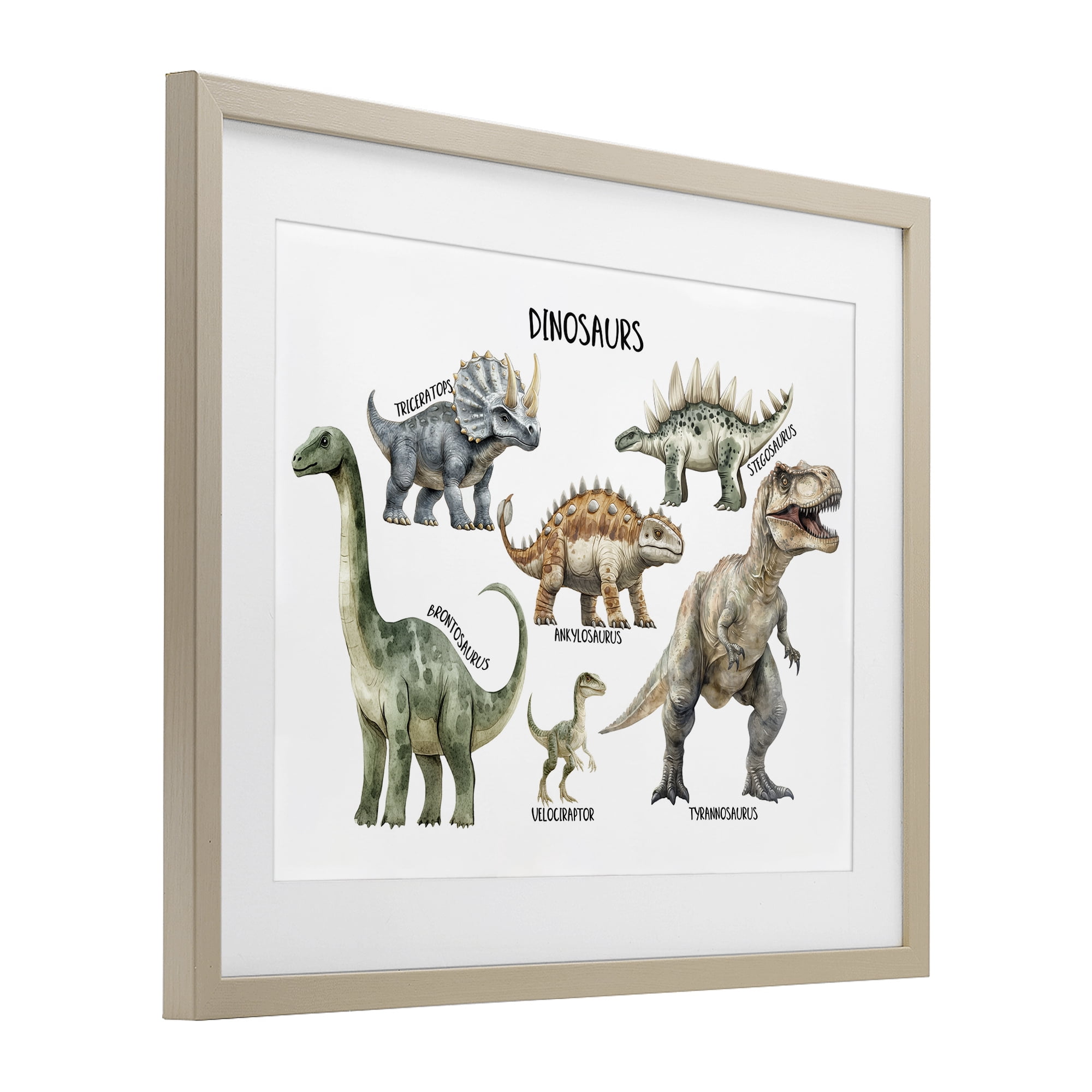 Stupell Industries Meet The Dinosaurs Birch Framed Print Under Glass, design by Christine Simpson Art