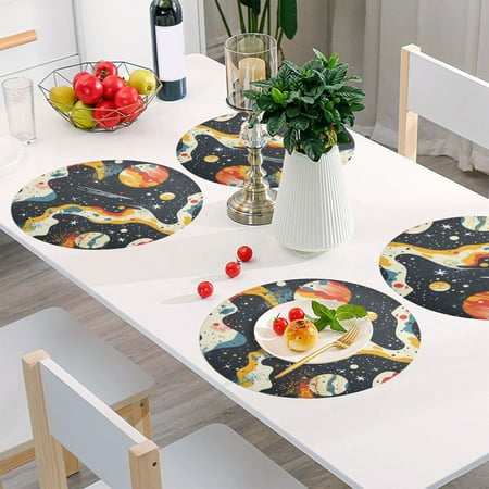 

Round Grid Placemat One Sizex1 Round Placemat PVC Plate Mat，15.4 Inch Non-Slip and Heat Resistant Table Placemat Dining Room Placemat Color Galaxy