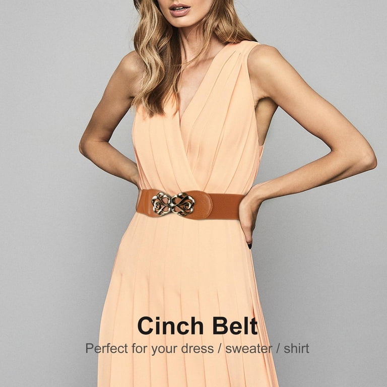Vintage Elastic Wide Waist Stretchy Belt 2.36 Inch 4 Pack LEACOOLKEY 4 Pack Women Wide Elastic Waist Belt for Dress  main image 2