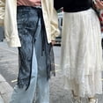 thumbnail image 4 of Women Korean Eyelash Lace Layering Long Skirt Hip Scarf with Tie Up Vintage Flower Lace Hip Covering Apron Skirts, 4 of 8