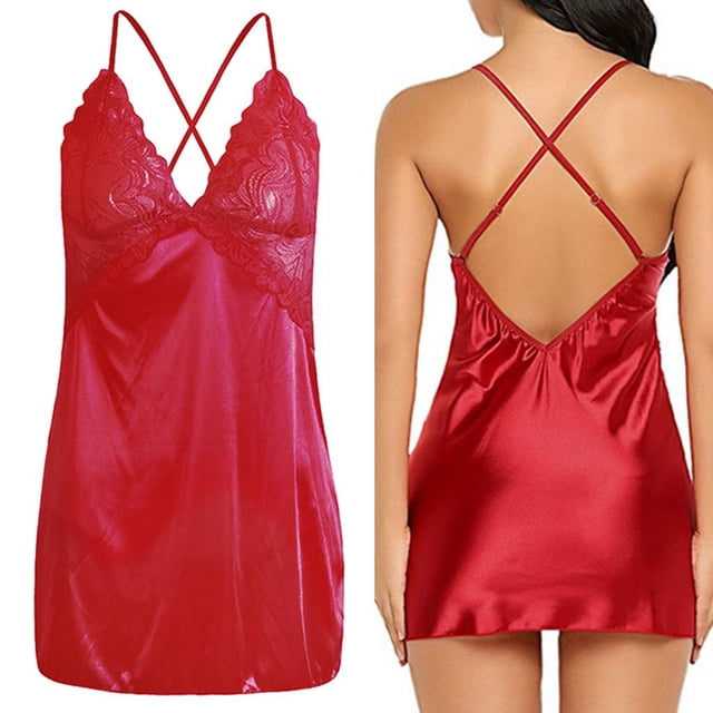 Vestido de Noche para Mujer Camisón Lencería Ropa de Dormir con Encaje Y Bragas - Rojo M Baoblaze Liberias de peluche para mujeres