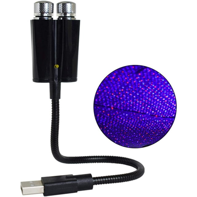 Proyector de estrellas con luz nocturna USB, luz LED 2 en 1 para techo de coche, atmósfera romántica, luz interior roja, azul y verde, luz de techo de coche USB ajustable