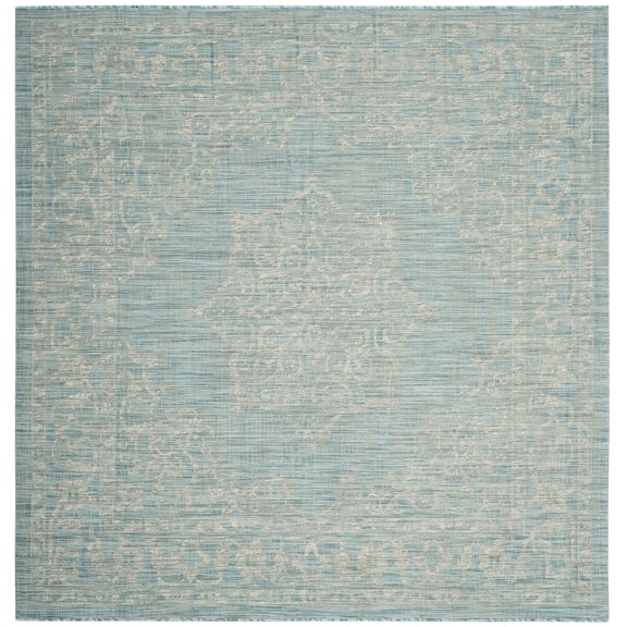 SAFAVIEH Courtyard Clodagh Medallion Indoor/Outdoor Area Rug, Aqua/Grey, 6'7" x 6'7" Square