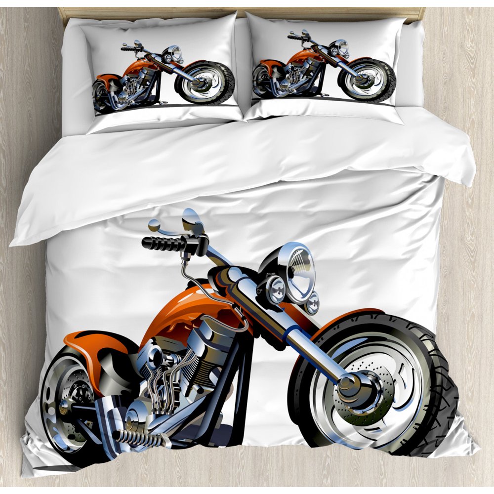 Motorcycle Duvet Cover Set King Size, Adventure Motorbike Image