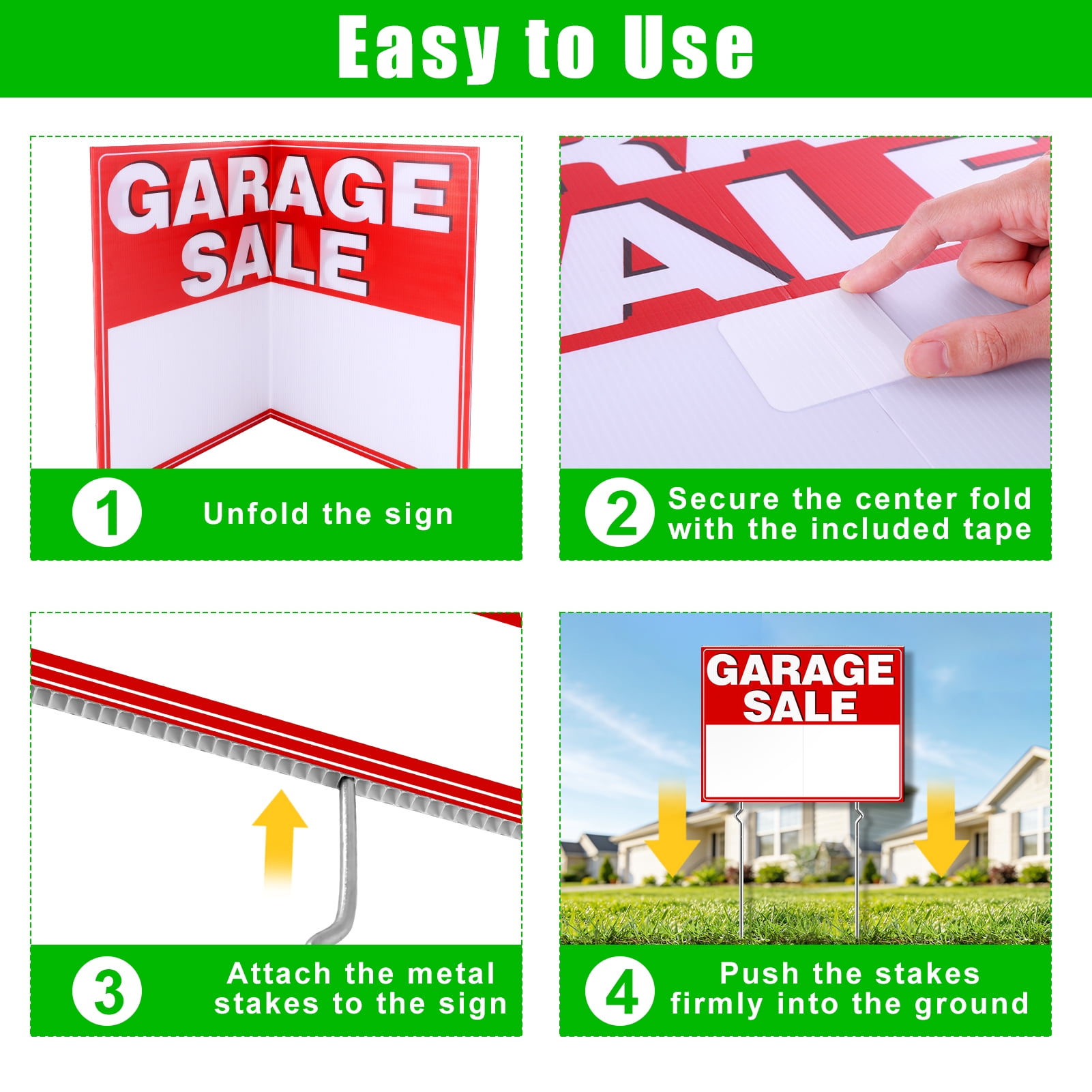 cyrico 3 Pcs Garage Sale Signs with Stakes, 24" x 17" Extra Large Yard Sale Signs, Double-Sided Weatherproof Corrugated Plastic, Includes Directional Arrow Stickers for Outdoor Garage Sale Supplies
