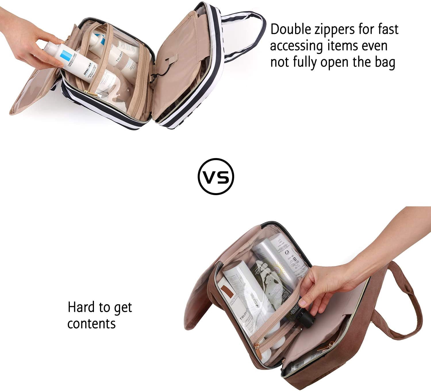 Toiletry Bag Travel Bag with Hanging Hook, Water-resistant Makeup Cosmetic Bag Travel Organizer for Accessories, Shampoo, Full Sized Container, Toiletries