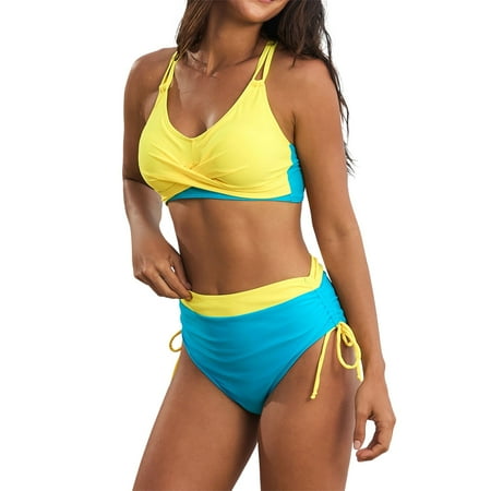 Divhosrg High Waisted Bikini Sets for Women Cheeky  Bikini Sets for Women  Bathing Suit for Women Tummy Control 2 Piece  Womens Swimwear Bottoms  Blue Swim Suits for Women 2025 S