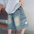 thumbnail image 5 of Boys Faded Wash Loose‑Fit Denim Capri Pants, Elastic Waist Wide‑Leg Knee‑Length 7/8 Jeans Shorts With Pockets for Big Kids, 5 of 6