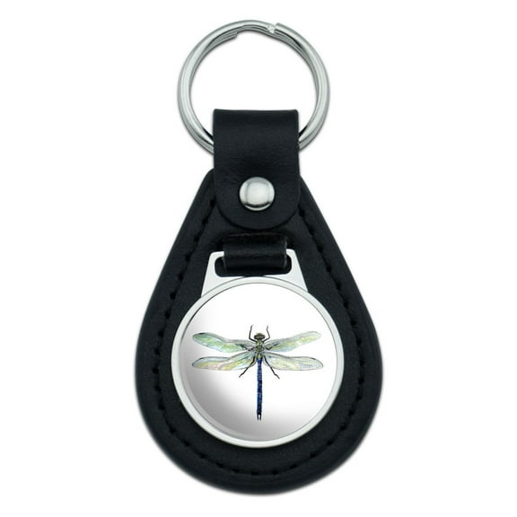 Dragonfly Black Leather Keychain