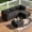 Gray, variant on SOLAURA 5-Piece Outdoor Patio Furniture Sofa Set, Rattan Wicker Sectional Sofa with Ottoman, Glass Coffee Table & Cushions, Outdoor Conversation Set for Backyard, Garden, Porch, Grey