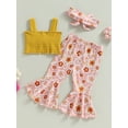 thumbnail image 4 of Wassery Baby Girls 3Pcs Summer Outfits 6 12 18 24 Months Infant Girls Sleeveless Bow Front Tops + Floral Bell Bottoms + Headband Set, 4 of 8