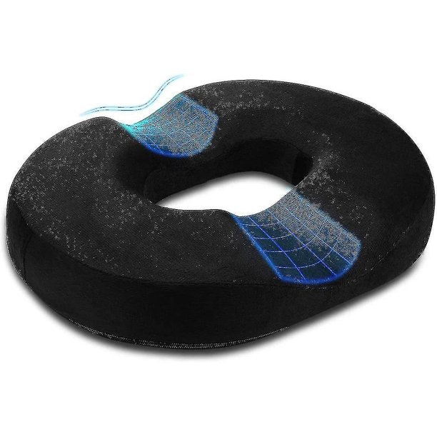 Almohada de donut Cojín de coxis para hemorroides - Almohada ortopédica para aliviar el dolor durante el embarazo, coxis, úlceras de decúbito, postnatal, ciática, negro