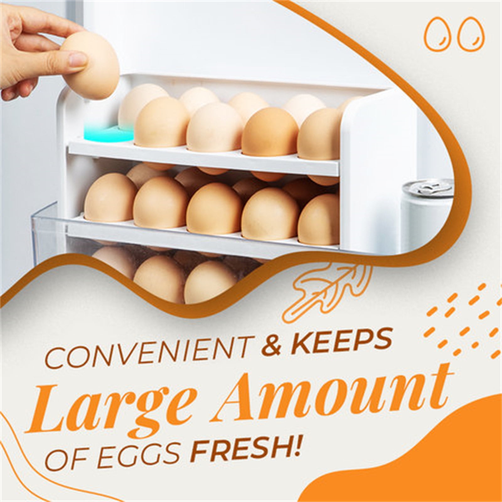 TOUMENY Flip Box 3-Layer Refrigerator Storage Box, 30-Slot Egg Holder for Kitchen Organization, Space-Saving Egg Tray with Turn-Over for Fridge Pantry Countertop