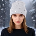 thumbnail image 2 of AWZXDE Girls Rhinestone Glitter Knitted Beanie Hats For Women Double Layer Outdoor Warm Personality Street Style Cap White, 2 of 4