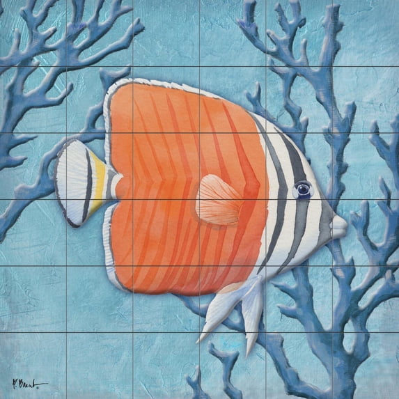 Tile Mural Bathroom Backsplash - Azure Tropical Fish IV-PB - by Paul Brent