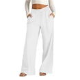 thumbnail image 4 of Outfmvch Women Linen Cropped Pants Cropped Pant with Pockets Straight Leg Lounge Trouser Drawstring Lightweight gaucho pants Pull on Pants Cruise Pants Gaucho pant Women' s Culottes Linen White 4XL, 4 of 9