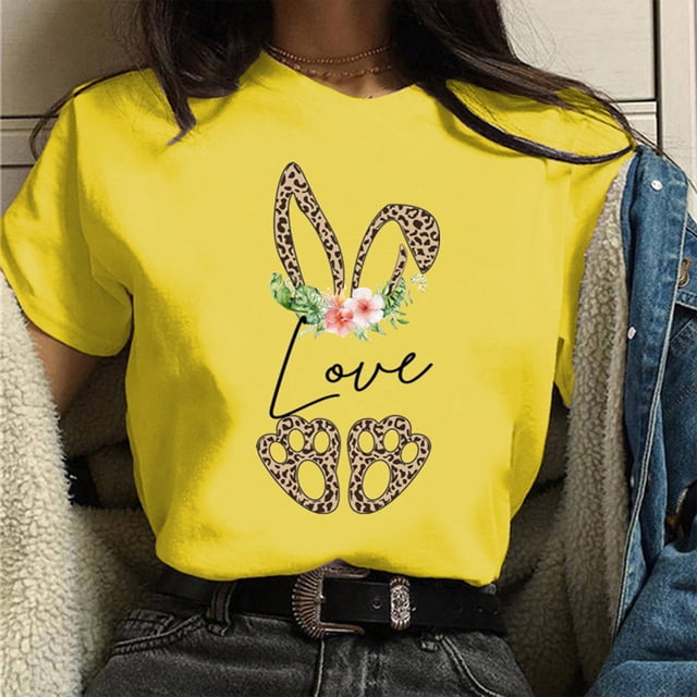 Blouse d'Été Grande Taille à Manches Courtes pour Femmes Col Rond Impression Jour de Pâques T-shirt Décontracté Manches Courtes Col en V T-shirt Femmes en Solde