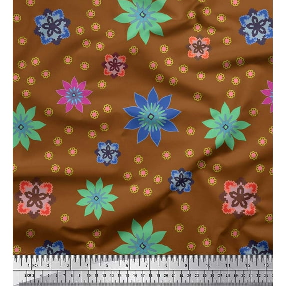 Soimoi Polyester Crepe Fabric Colorful Flowers Clip Art Fabric Prints by Yard 52 Inch Wide