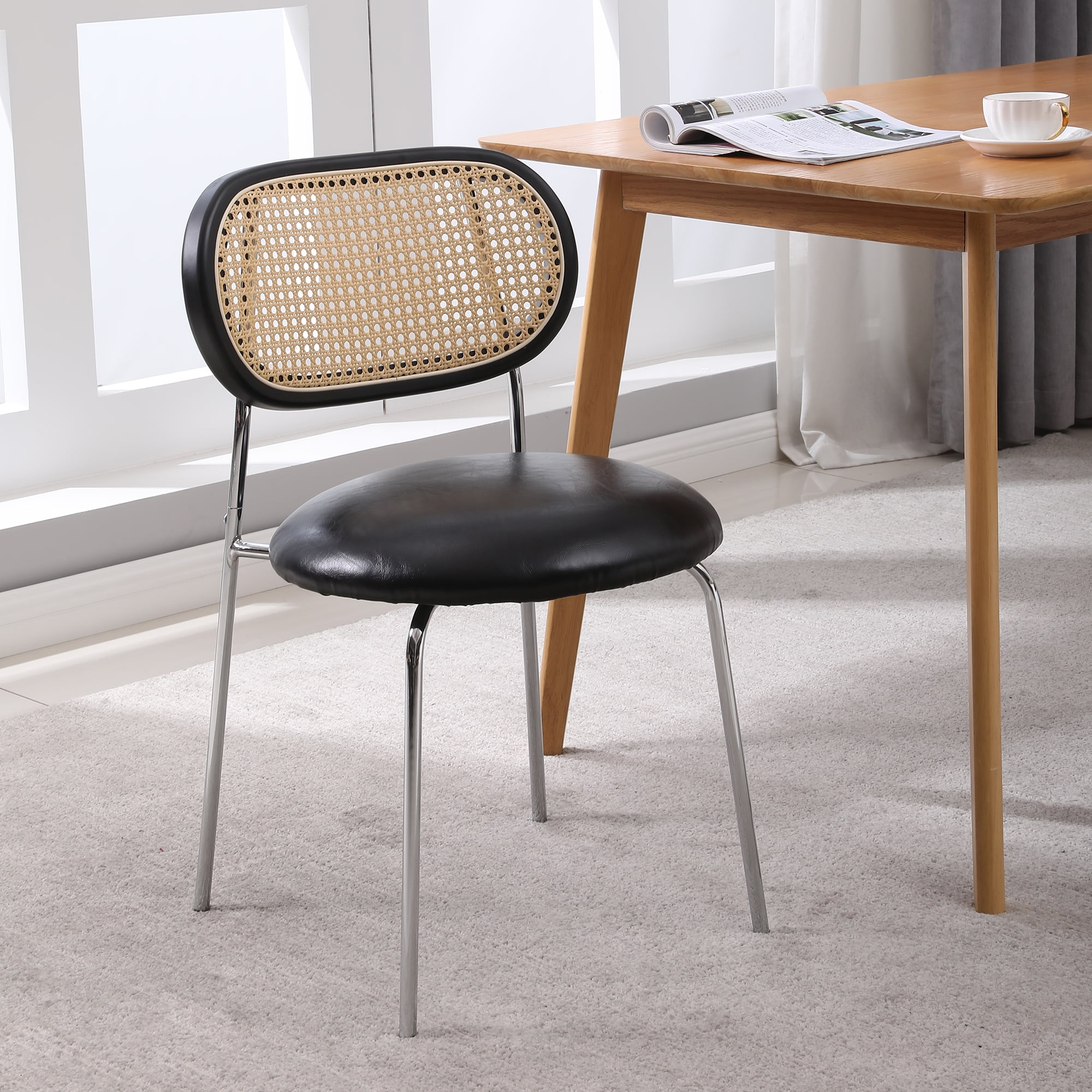 YYAo Modern Dining Room Chairs Set of 2, Dining Back Side Chair with Upholstered Rattan Backrest for Kitchen Living Room Wine Bar, Black YYAo Modern Dining Room Chairs Set of 2, Dining Back Side Chair with Upholstered Rattan Backrest for Kitchen Living Room Wine Bar, Black