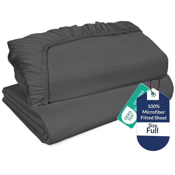 Royale Linens 2 Pack Fitted Sheet Elastic Sheets Full Fitted Sheet Only Soft & Breathable - Brushed 1800 Microfiber - Stain Resistant - Hotel Quality Deep Pocket Stretches Up to 16" (Full, Grey)
