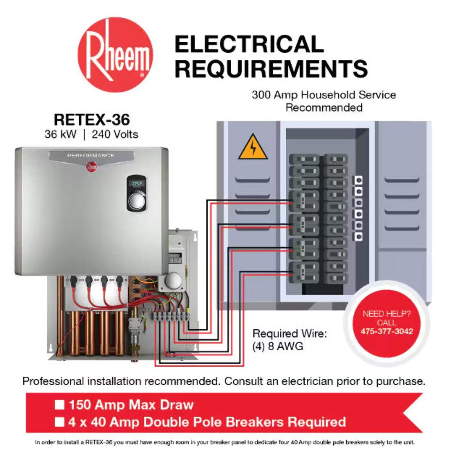 Rheem Performance 36 kW Electric Tankless Water Heater - (RETEX-36)