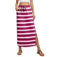 thumbnail image 2 of Women's Maxi Skirt Summer Boho Striped Print Elastic Waisted Drawstring Skirt Casual Beach Long Skirts with Pockets Hot 2XL, 2 of 6